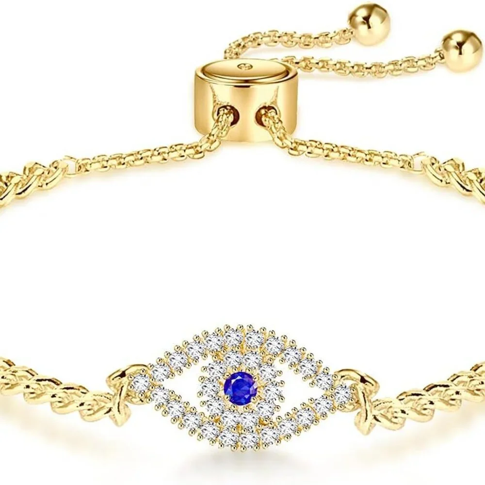Evil Eye Bracelet, Sideway Cross Bracelet, Silver/Gold/Rose Gold Bracelet for Wo